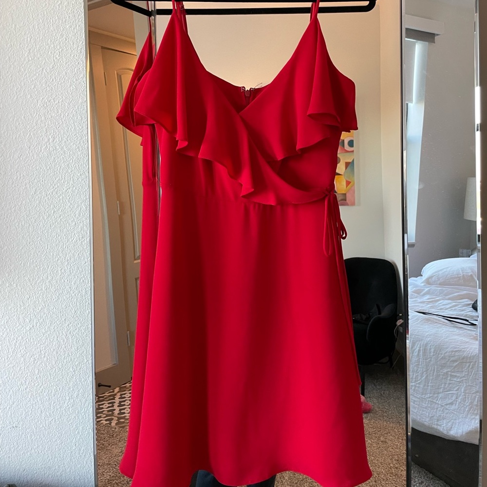 Red ruffle tie dress